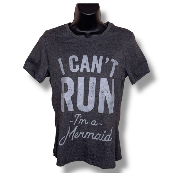 Small I Can’t Run I’m A Mermaid Tee Short Sleeve Womens Grey White Gift - Picture 1 of 11